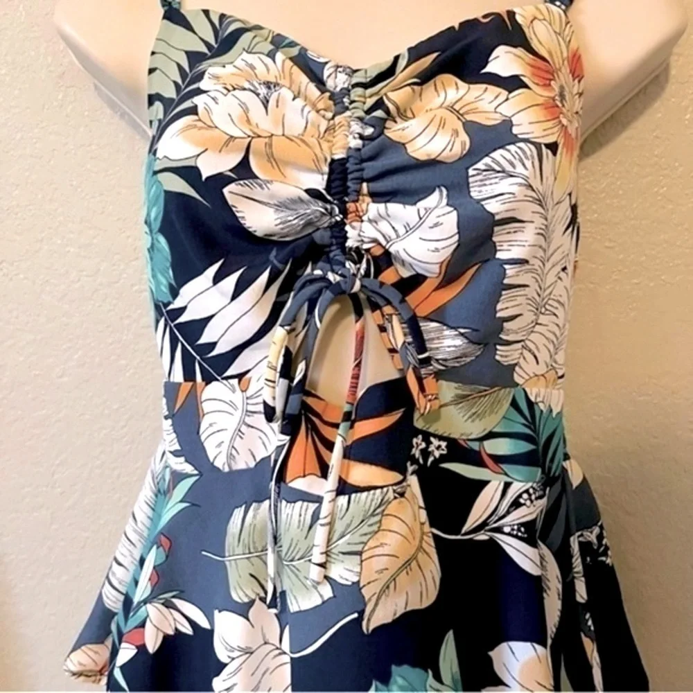 Meraki Floral Top Multi Color Frayed Sleeves  Waved Hem Women’s Size Medium